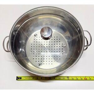 Wolfgang Puck Bistro 13.5 Stir Fry Pan Steamer Stainless Steel Glass Lid